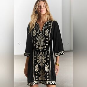 Johnny Was Black and Cream Seamed Swing Dress